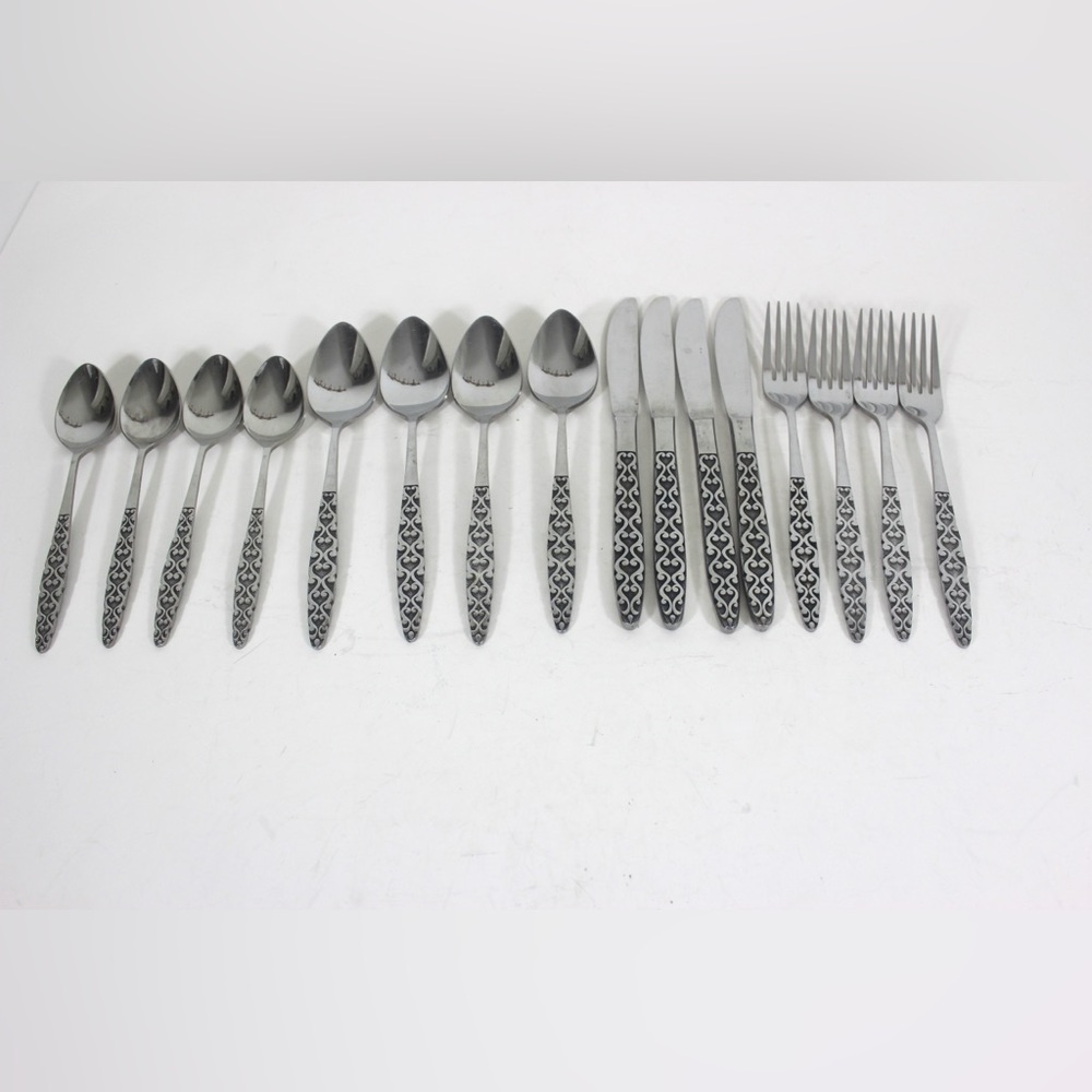 1960s MALTA Japanese Mid Century Modern 4 Piece Setting for 4 Stainless Steel